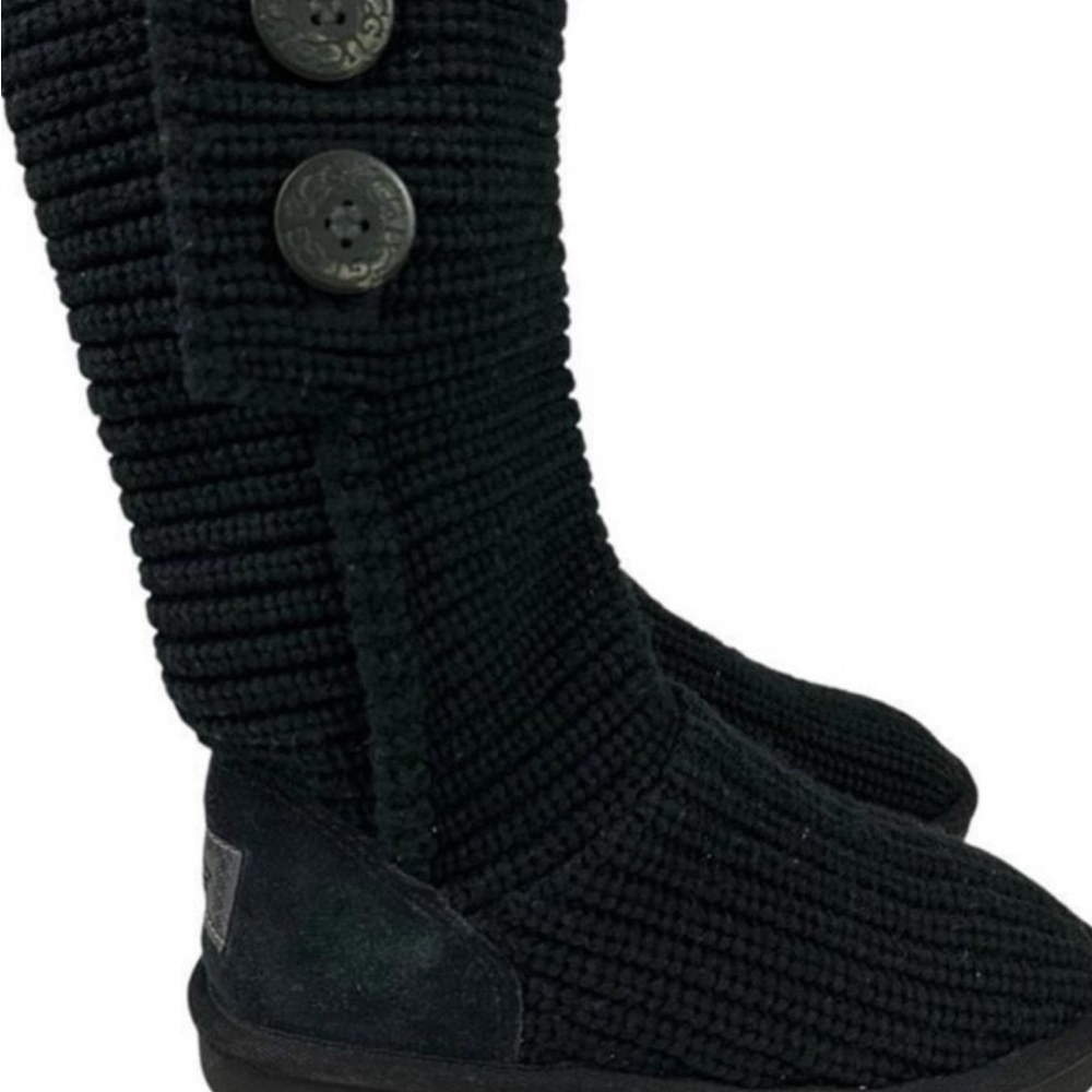 UGG Black Knit Boots with Button Detail